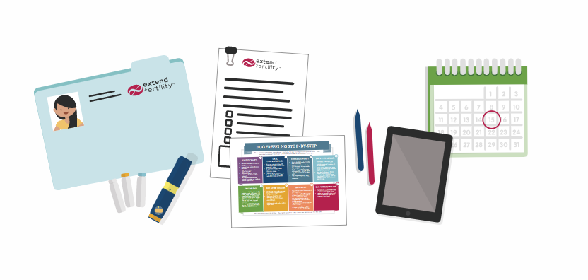 Image of a calender, papers, pens, and folders