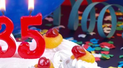 A birthday cake with number 35 candles on top