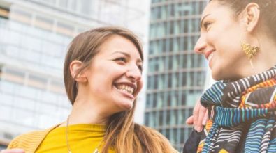 Woman talking and smiling