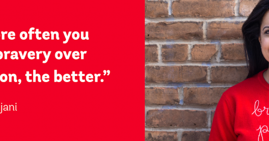 A banner of a quote form Reshma Saujani